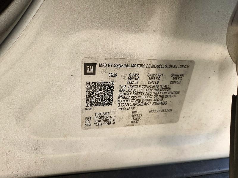 Продажа на аукционе авто 2019 Chevrolet Trax, vin: 3GNCJPSB4KL306486, номер лота: 71973166