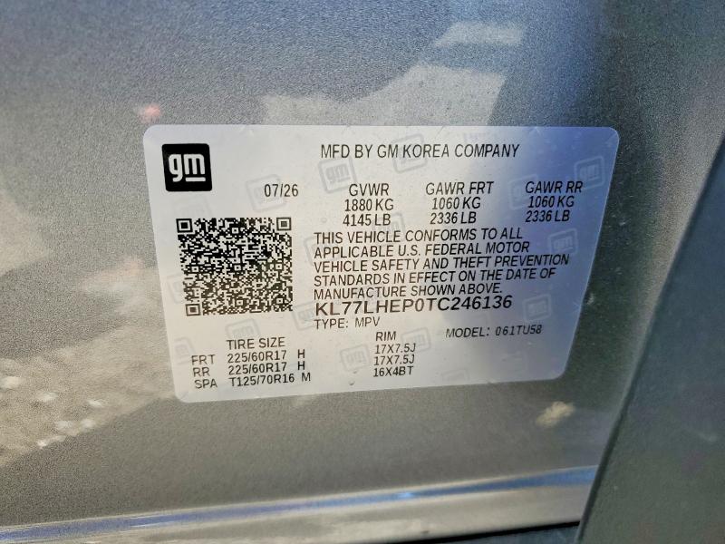 71287756 :رقم المزاد ، KL77LHEP0TC246136 vin ، 2026 Chevrolet Trax مزاد بيع