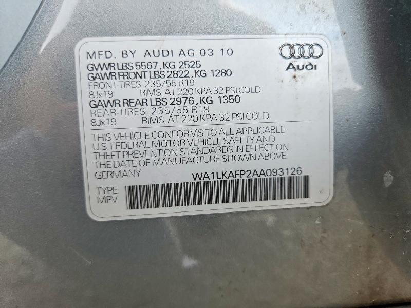 71654186 :رقم المزاد ، WA1LKAFP2AA093126 vin ، 2010 Audi Q5 مزاد بيع