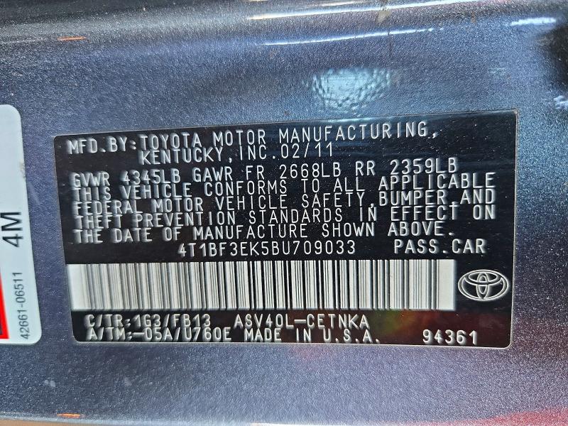 Aukcja sprzedaży 2011 Toyota Camry, vin: 4T1BF3EK5BU709033, numer aukcji: 71637066