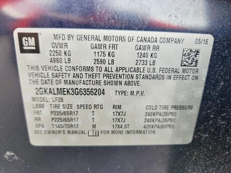 Auction sale of the 2016 Gmc Terrain, vin: 2GKALMEK3G6356204, lot number: 71573086