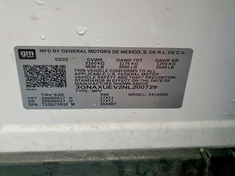 Продаж на аукціоні авто 2022 Chevrolet Equinox, vin: 3GNAXUEV2NL200729, номер лоту: 71553996