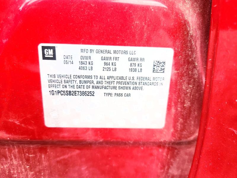 2014 Chevrolet Cruze მანქანა იყიდება აუქციონზე, vin: 1G1PC5SB2E7386252, აუქციონის ნომერი: 70891836