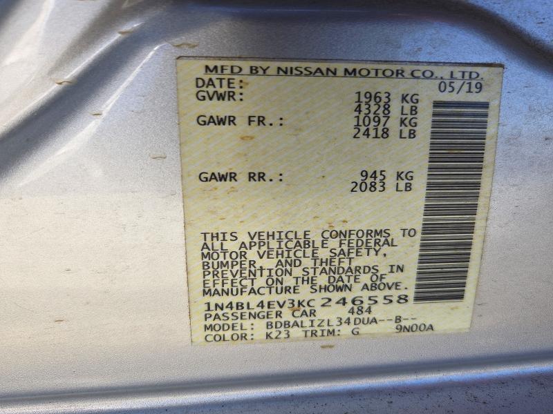 2019 Nissan Altima მანქანა იყიდება აუქციონზე, vin: 1N4BL4EV3KC246558, აუქციონის ნომერი: 72119166