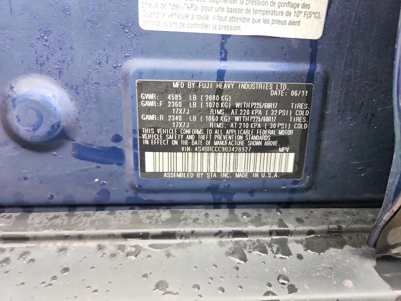 2011 Subaru Outback მანქანა იყიდება აუქციონზე, vin: 4S4BRCCC9B3428927, აუქციონის ნომერი: 71234116