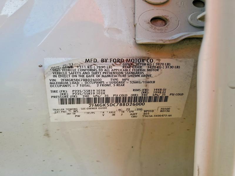 71084646 :رقم المزاد ، 2FMGK5DC7BBD26000 vin ، 2011 Ford Flex مزاد بيع
