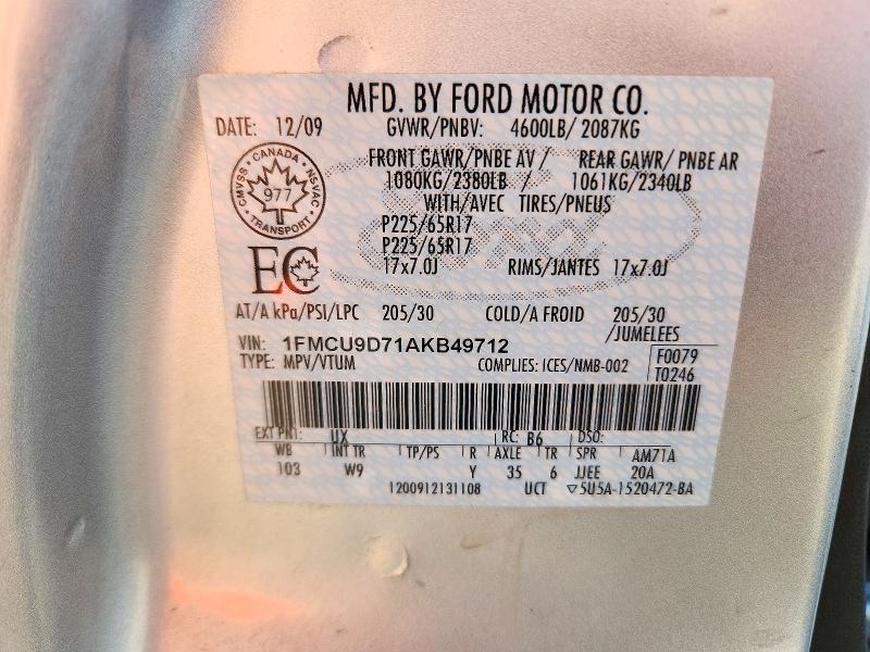 73830106 :رقم المزاد ، 1FMCU9D71AKB49712 vin ، 2010 Ford Escape مزاد بيع