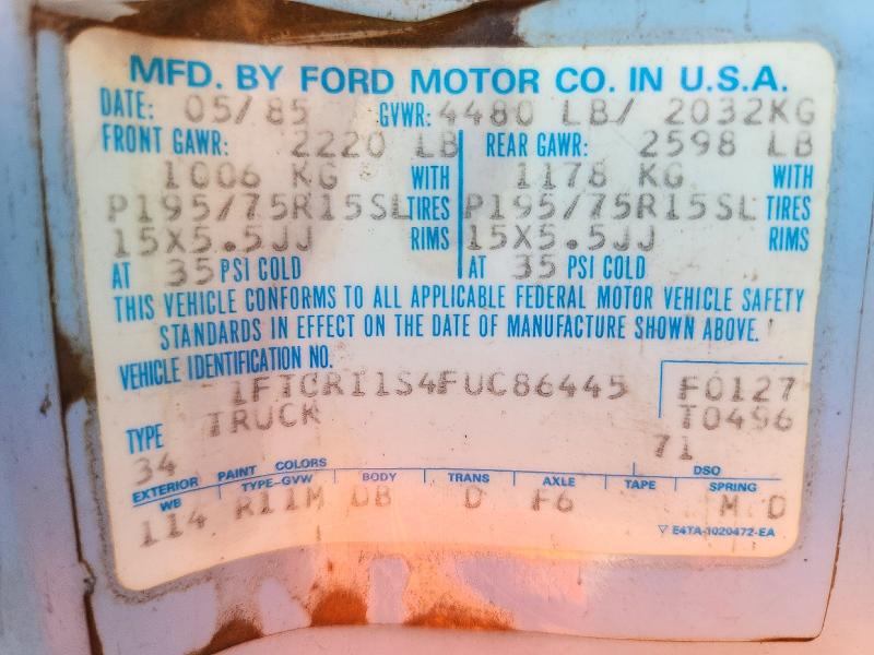 Продажа на аукционе авто 1985 Ford Ranger, vin: 1FTCR11S4FUC86445, номер лота: 72162106