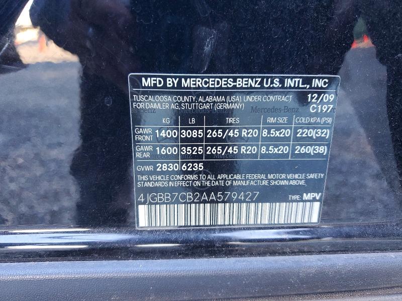2010 Mercedes-benz Ml მანქანა იყიდება აუქციონზე, vin: 4JGBB7CB2AA579427, აუქციონის ნომერი: 72718626
