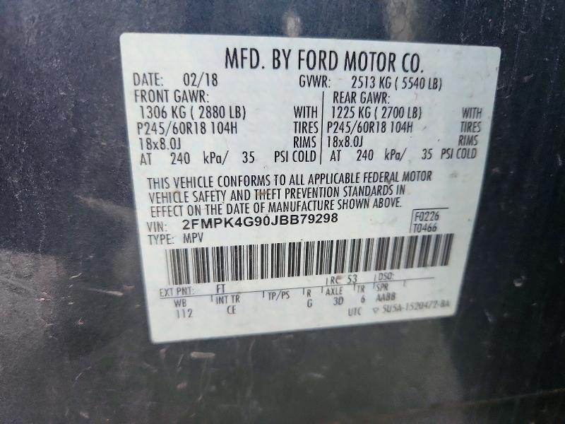 71319036 :رقم المزاد ، 2FMPK4G90JBB79298 vin ، 2018 Ford Edge مزاد بيع