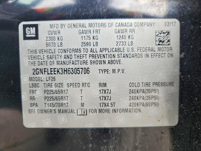 71099466 :رقم المزاد ، 2GNFLEEK3H6305706 vin ، 2017 Chevrolet Equinox مزاد بيع