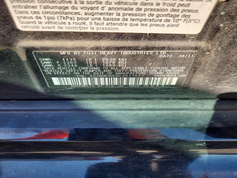 2012 Subaru Legacy მანქანა იყიდება აუქციონზე, vin: 4S3BMCB60C3011521, აუქციონის ნომერი: 74236396