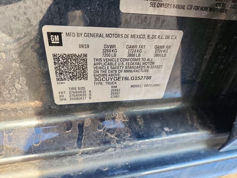 72242636 :رقم المزاد ، 3GCUYGET6LG152788 vin ، 2020 Chevrolet Silverado مزاد بيع