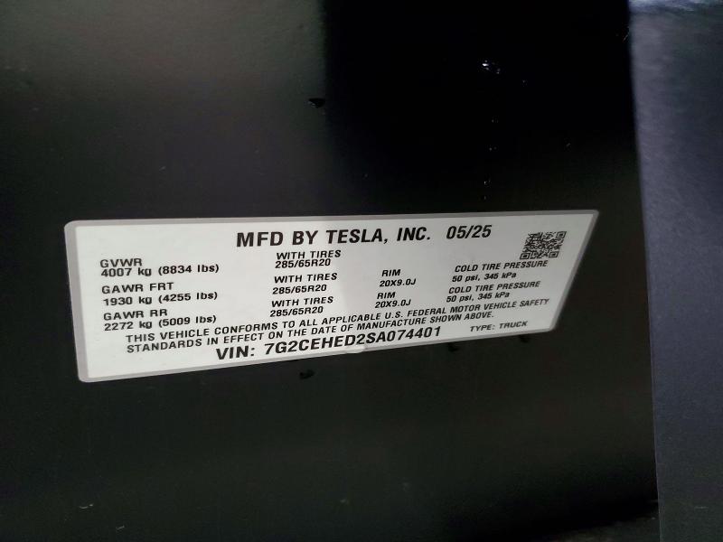 Продажа на аукционе авто 2025 Tesla Cybertruck, vin: 7G2CEHED2SA074401, номер лота: 72402236
