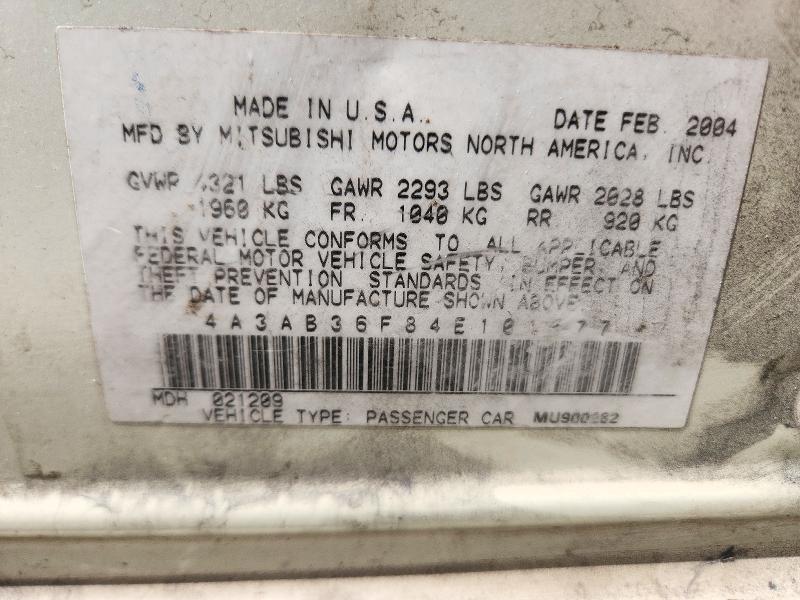 72737966 :رقم المزاد ، 4A3AB36F84E101577 vin ، 2004 Mitsubishi Galant مزاد بيع