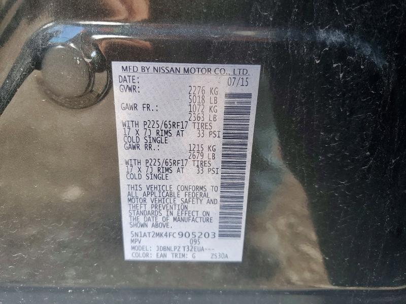 71427576 :رقم المزاد ، 5N1AT2MK4FC905203 vin ، 2015 Nissan Rogue مزاد بيع