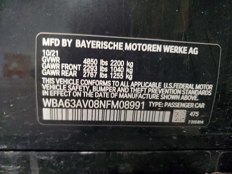 Aukcja sprzedaży 2022 Bmw 430i, vin: WBA63AV08NFM08991, numer aukcji: 71574796
