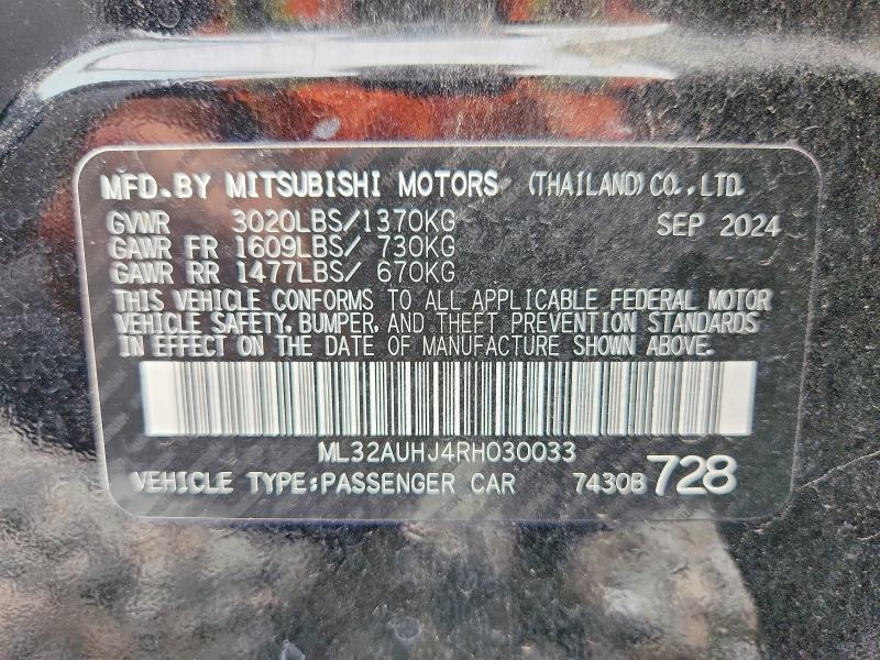 2024 Mitsubishi Mirage მანქანა იყიდება აუქციონზე, vin: ML32AUHJ4RH030033, აუქციონის ნომერი: 71364756