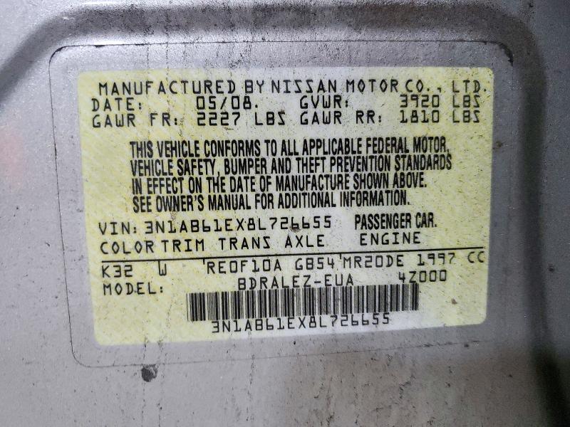 Продаж на аукціоні авто 2008 Nissan Sentra, vin: 3N1AB61EX8L726655, номер лоту: 71585176