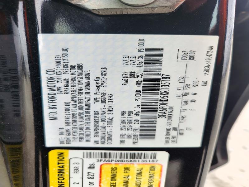 71802326 :رقم المزاد ، 3FA6P0HD5KR135187 vin ، 2019 Ford Fusion مزاد بيع