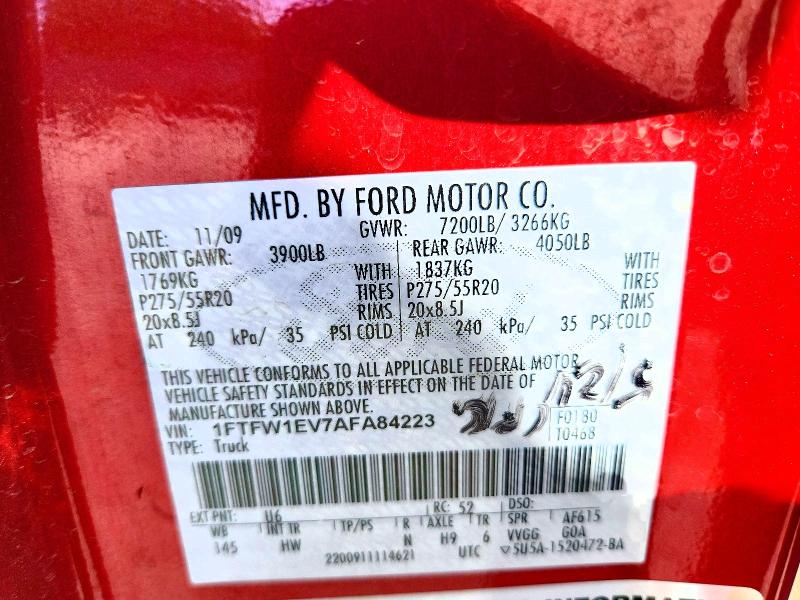 72048656 :رقم المزاد ، 1FTFW1EV7AFA84223 vin ، 2010 Ford F150 مزاد بيع