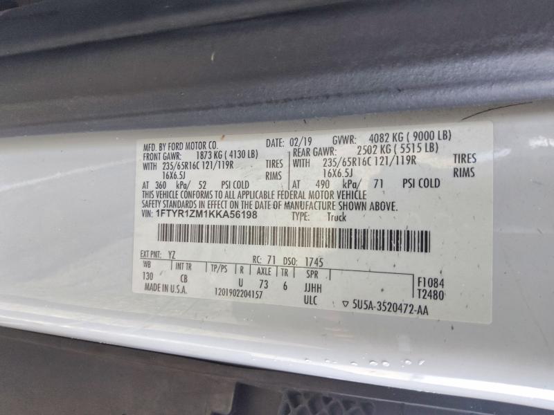 Продаж на аукціоні авто 2019 Ford Transit, vin: 1FTYR1ZM1KKA56198, номер лоту: 71038476