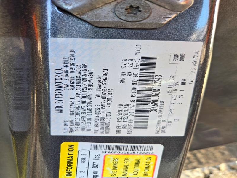 70473896 :رقم المزاد ، 3FA6P0UU6JR122243 vin ، 2018 Ford Fusion مزاد بيع