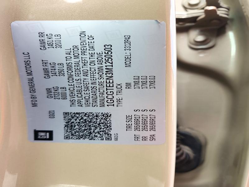 72227336 :رقم المزاد ، 1GCGTEEN3M1250503 vin ، 2021 Chevrolet Colorado مزاد بيع