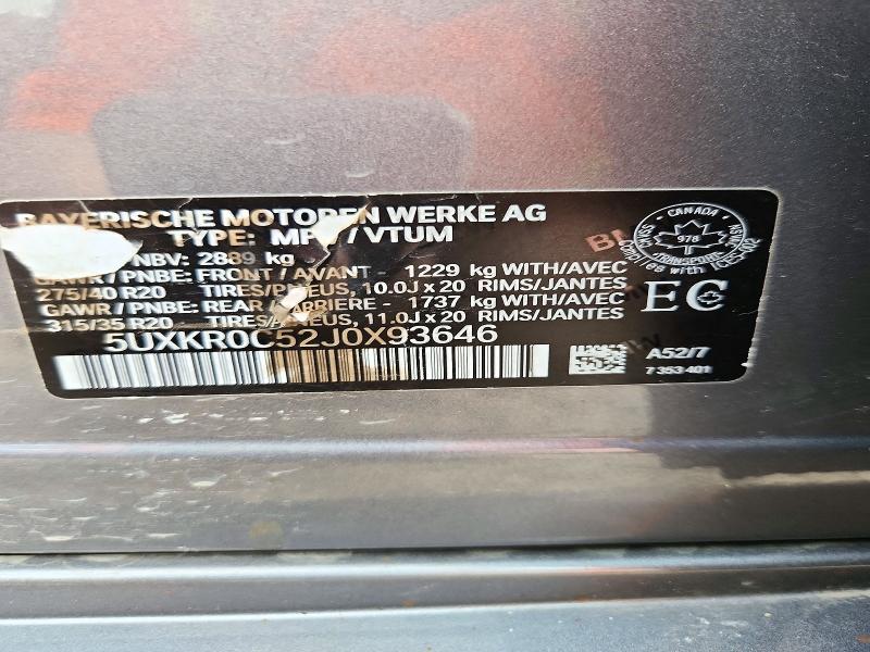 74264286 :رقم المزاد ، 5UXKR0C52J0X93646 vin ، 2018 Bmw X5 مزاد بيع