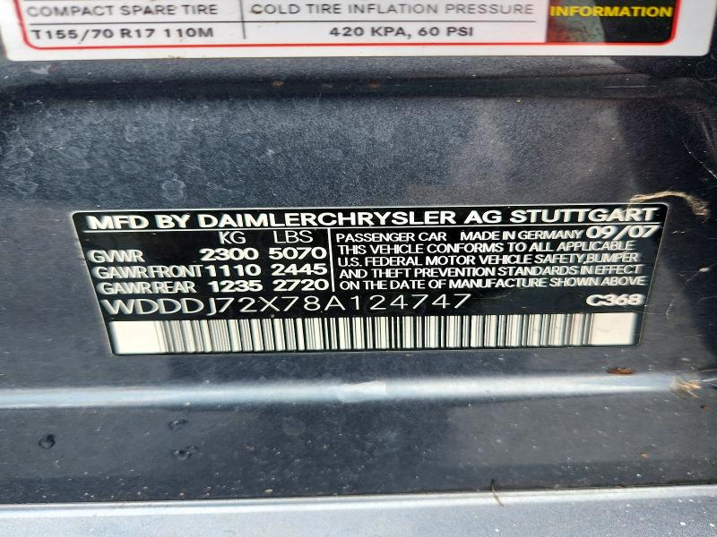 Aukcja sprzedaży 2008 Mercedes-benz Cls, vin: WDDDJ72X78A124747, numer aukcji: 70384876