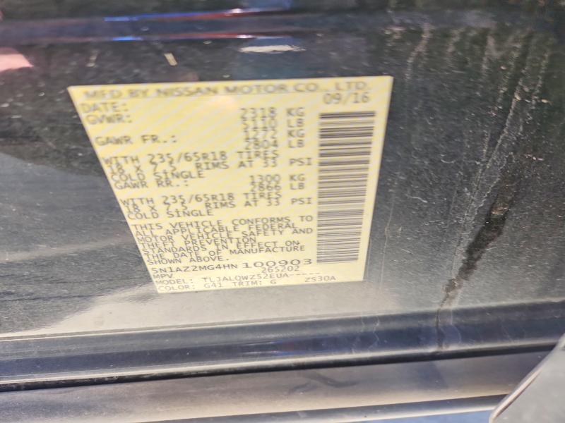 Продажа на аукционе авто 2017 Nissan Murano, vin: 5N1AZ2MG4HN100903, номер лота: 71616016