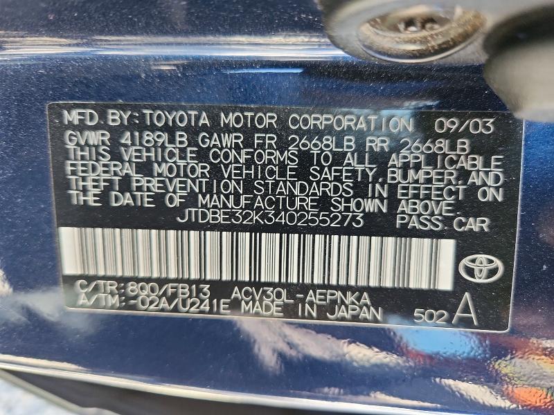 71481016 :رقم المزاد ، JTDBE32K340255273 vin ، 2004 Toyota Camry مزاد بيع