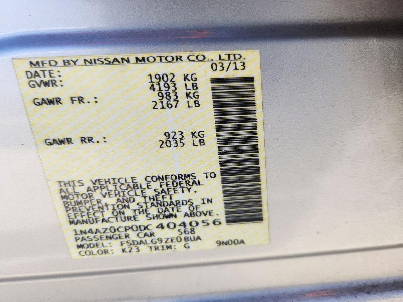 2013 Nissan Leaf მანქანა იყიდება აუქციონზე, vin: 1N4AZ0CP0DC404056, აუქციონის ნომერი: 71292266