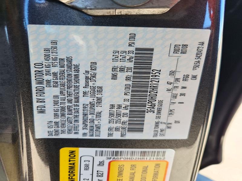 2017 Ford Fusion მანქანა იყიდება აუქციონზე, vin: 3FA6P0HD2HR121952, აუქციონის ნომერი: 73724126