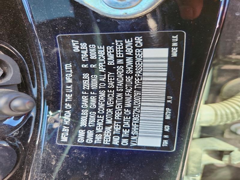 Aukcja sprzedaży 2017 Honda Civic, vin: SHHFK8G72HU200797, numer aukcji: 70799366