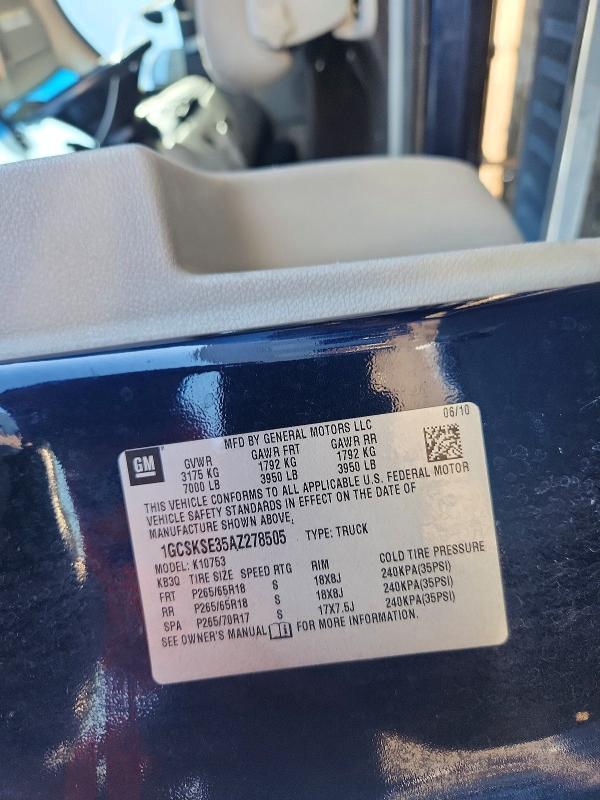 2010 Chevrolet Silverado მანქანა იყიდება აუქციონზე, vin: 1GCSKSE35AZ278505, აუქციონის ნომერი: 70496836