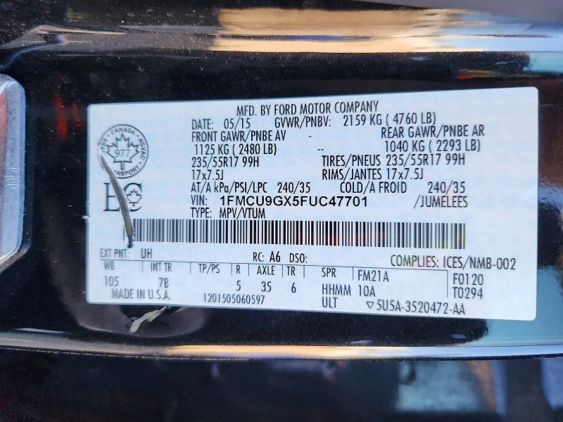 70733936 :رقم المزاد ، 1FMCU9GX5FUC47701 vin ، 2015 Ford Escape مزاد بيع