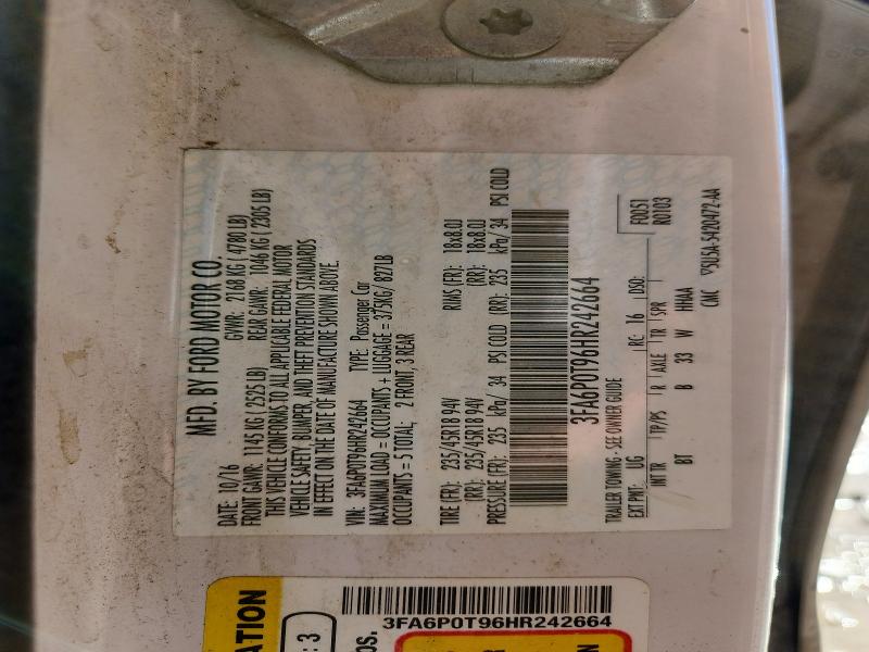 Продаж на аукціоні авто 2017 Ford Fusion, vin: 3FA6P0T96HR242664, номер лоту: 70932426