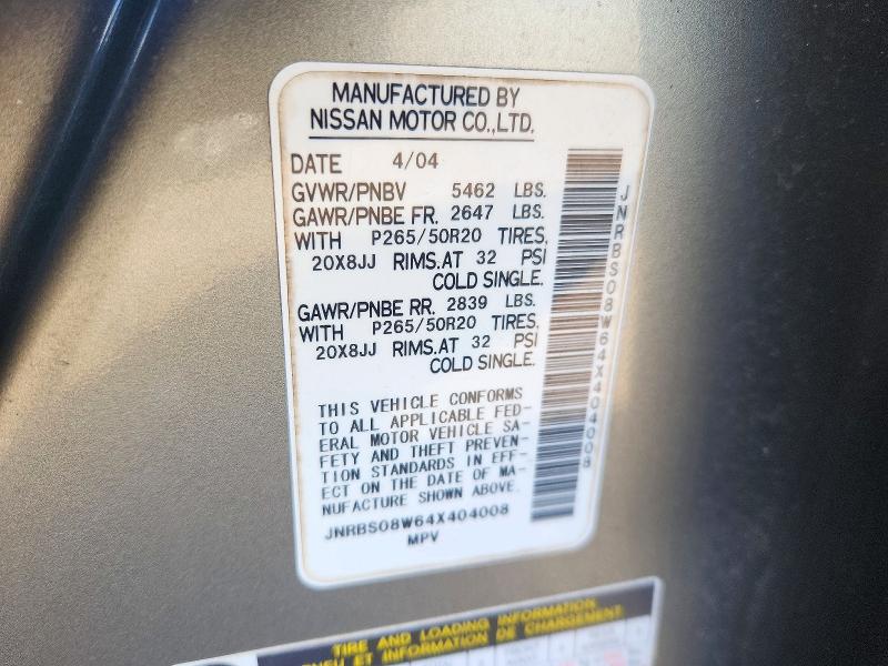 Продаж на аукціоні авто 2004 Infiniti Fx45, vin: JNRBS08W64X404008, номер лоту: 71861086
