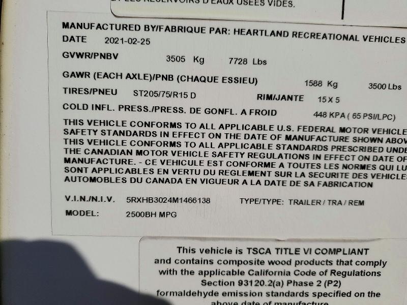 Продажа на аукционе авто 2021 Heartland Mpg, vin: 5RXHB3024M1466138, номер лота: 73172826