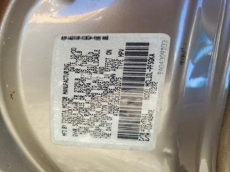 2001 Toyota Sienna მანქანა იყიდება აუქციონზე, vin: 4T3ZF13CX1U351075, აუქციონის ნომერი: 71866726