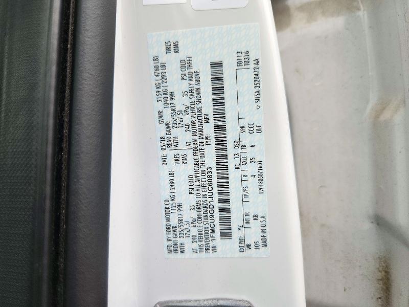 72531886 :رقم المزاد ، 1FMCU9GD1JUC60833 vin ، 2018 Ford Escape مزاد بيع
