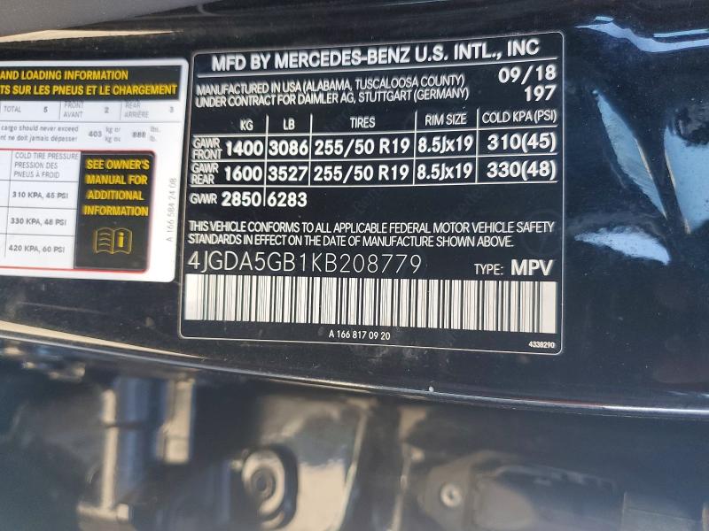 2019 Mercedes-benz Gle მანქანა იყიდება აუქციონზე, vin: 4JGDA5GB1KB208779, აუქციონის ნომერი: 71758726