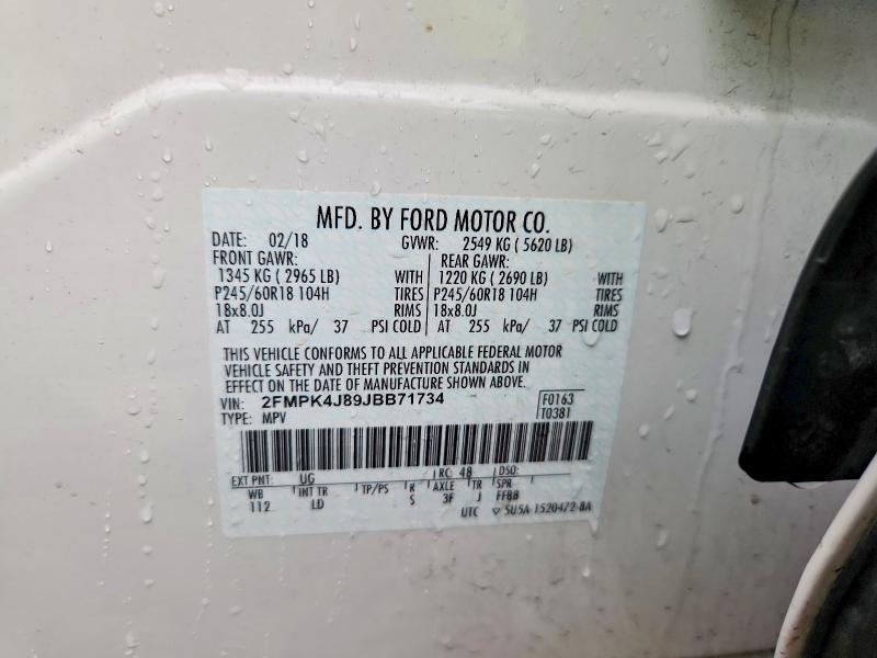 Продаж на аукціоні авто 2018 Ford Edge, vin: 2FMPK4J89JBB71734, номер лоту: 71232986