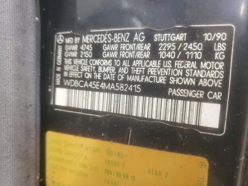 72664106 :رقم المزاد ، WDBCA45E4MA582415 vin ، 1991 Mercedes-benz 560 مزاد بيع