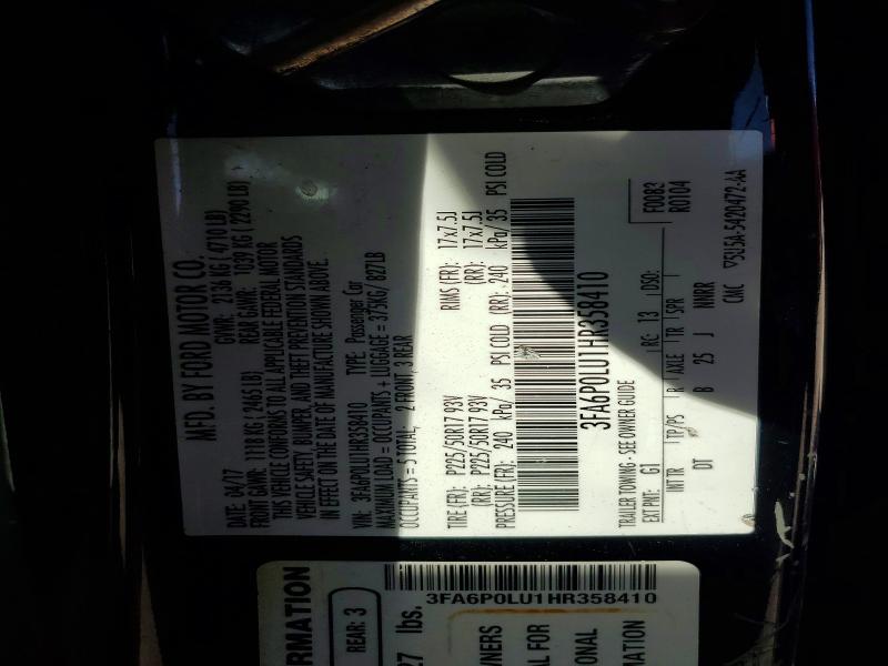Продажа на аукционе авто 2017 Ford Fusion, vin: 3FA6P0LU1HR358410, номер лота: 70891206