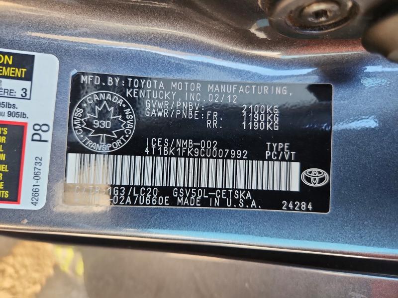 Продаж на аукціоні авто 2012 Toyota Camry, vin: 4T1BK1FK9CU007992, номер лоту: 71051916