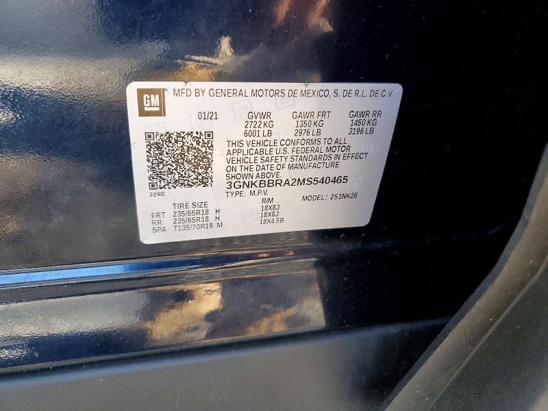 71671986 :رقم المزاد ، 3GNKBBRA2MS540465 vin ، 2021 Chevrolet Blazer مزاد بيع