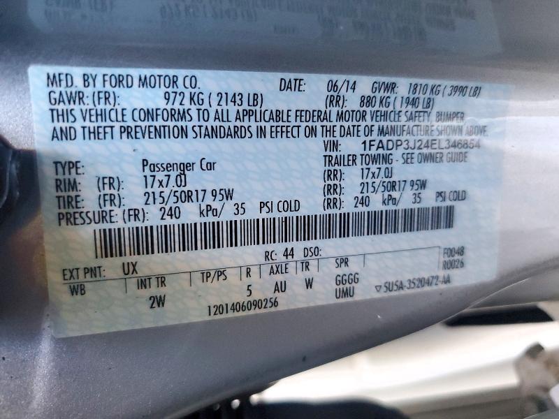 Продаж на аукціоні авто 2014 Ford Focus, vin: 1FADP3J24EL346854, номер лоту: 72849946