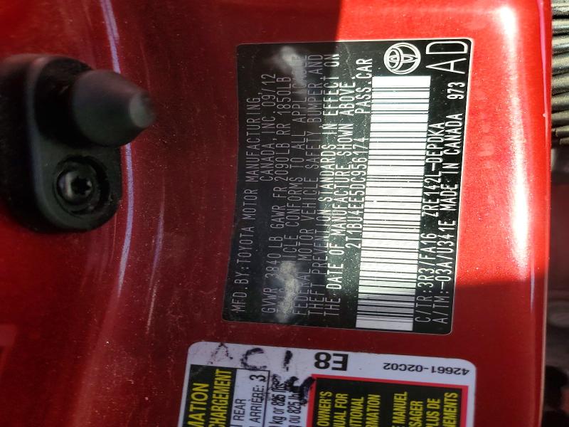 71311806 :رقم المزاد ، 2T1BU4EE5DC956174 vin ، 2013 Toyota Corolla مزاد بيع